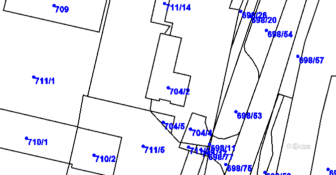 Parcela st. 704/2 v KÚ Slušovice, Katastrální mapa
