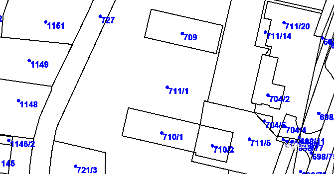 Parcela st. 711/1 v KÚ Slušovice, Katastrální mapa