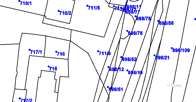 Parcela st. 711/6 v KÚ Slušovice, Katastrální mapa