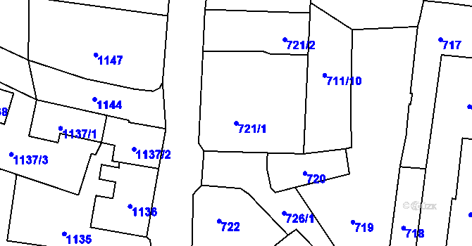 Parcela st. 721/1 v KÚ Slušovice, Katastrální mapa