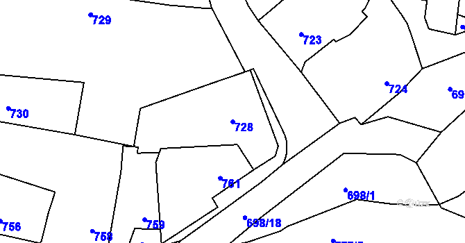 Parcela st. 728 v KÚ Slušovice, Katastrální mapa