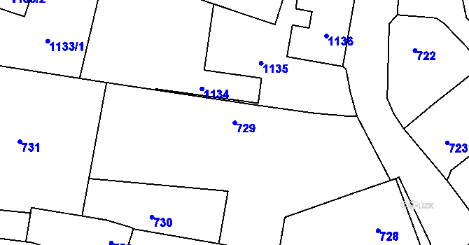 Parcela st. 729 v KÚ Slušovice, Katastrální mapa