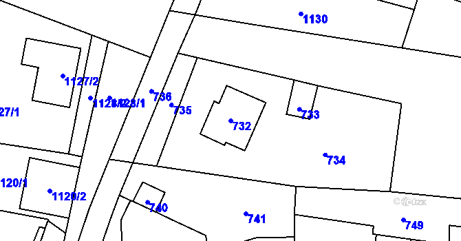 Parcela st. 732 v KÚ Slušovice, Katastrální mapa