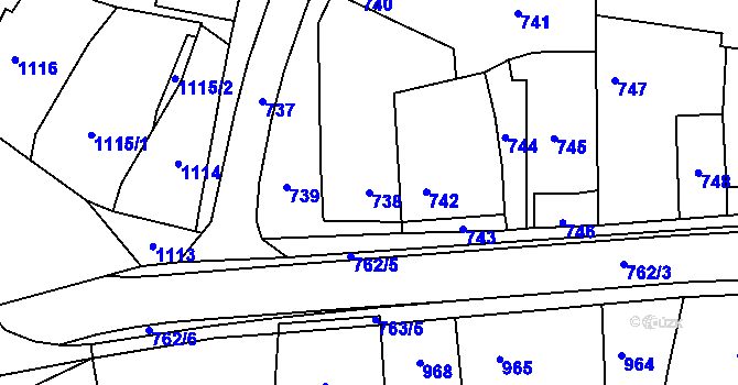 Parcela st. 738 v KÚ Slušovice, Katastrální mapa