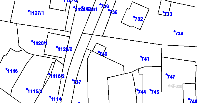 Parcela st. 740 v KÚ Slušovice, Katastrální mapa