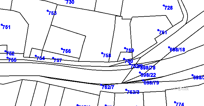 Parcela st. 758 v KÚ Slušovice, Katastrální mapa