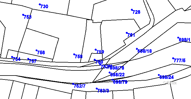 Parcela st. 759 v KÚ Slušovice, Katastrální mapa