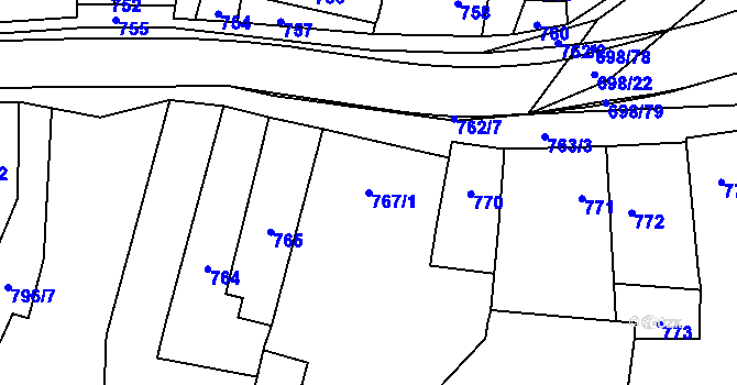Parcela st. 767/1 v KÚ Slušovice, Katastrální mapa
