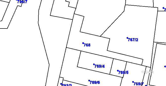 Parcela st. 768 v KÚ Slušovice, Katastrální mapa