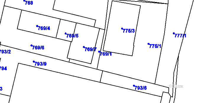 Parcela st. 769/1 v KÚ Slušovice, Katastrální mapa