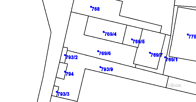 Parcela st. 769/6 v KÚ Slušovice, Katastrální mapa