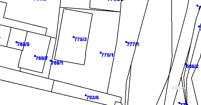 Parcela st. 775/1 v KÚ Slušovice, Katastrální mapa