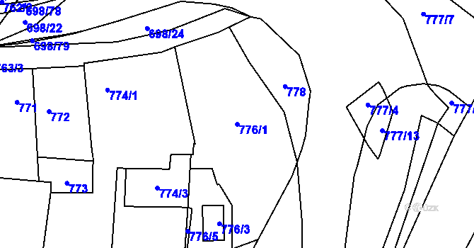 Parcela st. 776/1 v KÚ Slušovice, Katastrální mapa