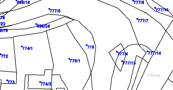 Parcela st. 778 v KÚ Slušovice, Katastrální mapa