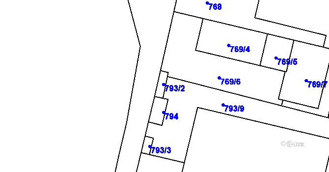 Parcela st. 793/2 v KÚ Slušovice, Katastrální mapa