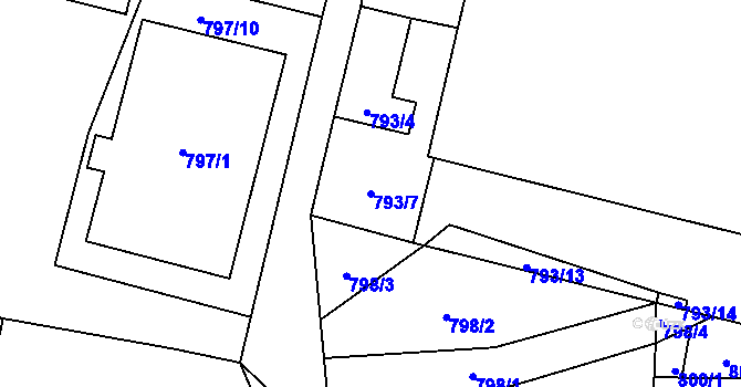 Parcela st. 793/7 v KÚ Slušovice, Katastrální mapa