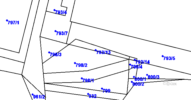 Parcela st. 793/13 v KÚ Slušovice, Katastrální mapa