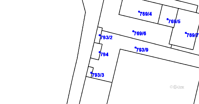 Parcela st. 794 v KÚ Slušovice, Katastrální mapa