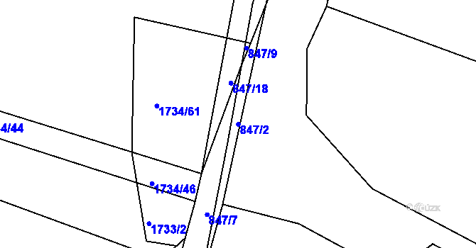 Parcela st. 847/2 v KÚ Slušovice, Katastrální mapa