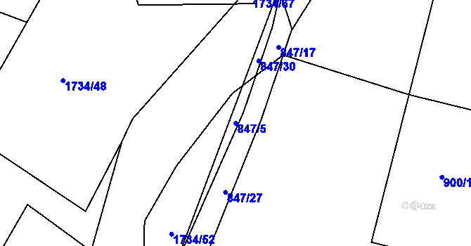 Parcela st. 847/5 v KÚ Slušovice, Katastrální mapa