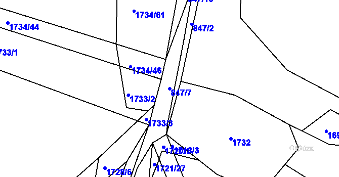 Parcela st. 847/7 v KÚ Slušovice, Katastrální mapa