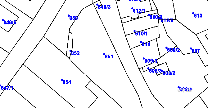 Parcela st. 851 v KÚ Slušovice, Katastrální mapa