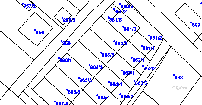 Parcela st. 863/3 v KÚ Slušovice, Katastrální mapa