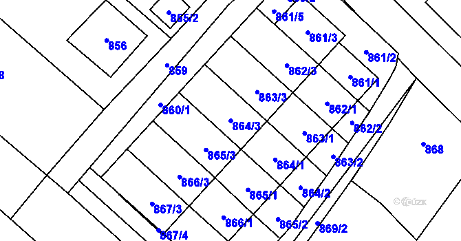 Parcela st. 864/3 v KÚ Slušovice, Katastrální mapa