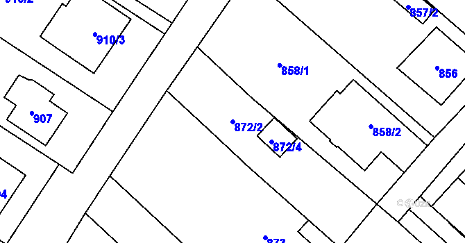 Parcela st. 872/2 v KÚ Slušovice, Katastrální mapa