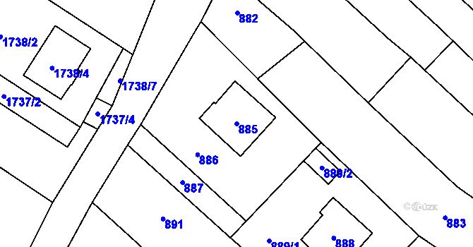 Parcela st. 885 v KÚ Slušovice, Katastrální mapa