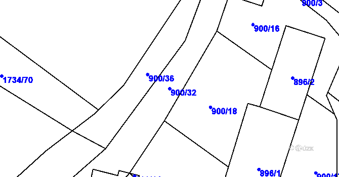 Parcela st. 900/32 v KÚ Slušovice, Katastrální mapa