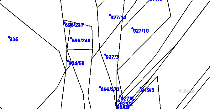 Parcela st. 927/3 v KÚ Slušovice, Katastrální mapa