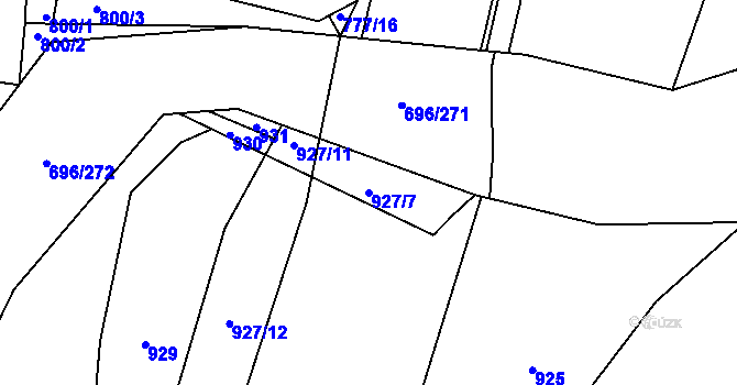 Parcela st. 927/7 v KÚ Slušovice, Katastrální mapa