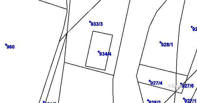 Parcela st. 934/4 v KÚ Slušovice, Katastrální mapa