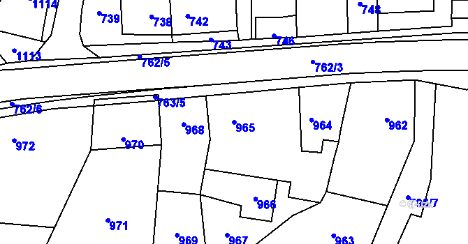 Parcela st. 965 v KÚ Slušovice, Katastrální mapa