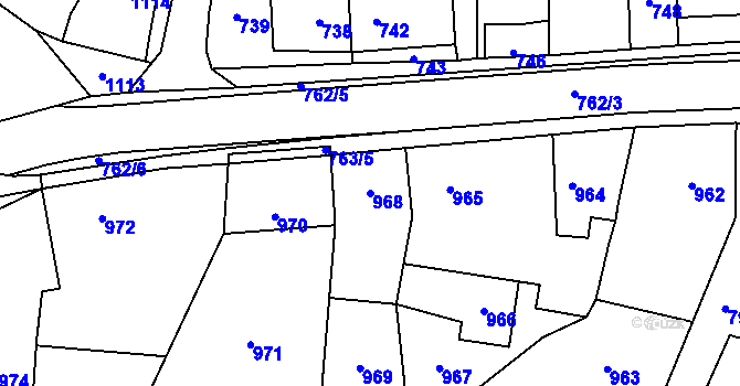 Parcela st. 968 v KÚ Slušovice, Katastrální mapa