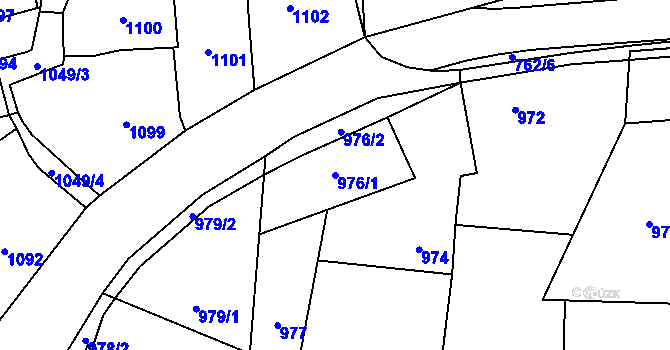 Parcela st. 976/1 v KÚ Slušovice, Katastrální mapa