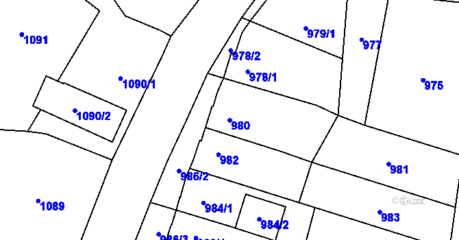 Parcela st. 980 v KÚ Slušovice, Katastrální mapa