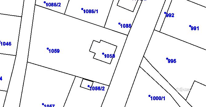 Parcela st. 1058 v KÚ Slušovice, Katastrální mapa