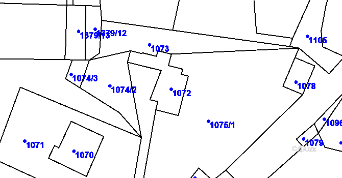 Parcela st. 1072 v KÚ Slušovice, Katastrální mapa