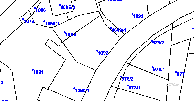 Parcela st. 1092 v KÚ Slušovice, Katastrální mapa