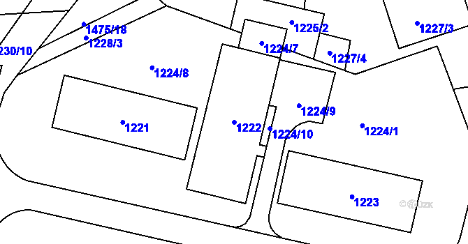 Parcela st. 1222 v KÚ Slušovice, Katastrální mapa