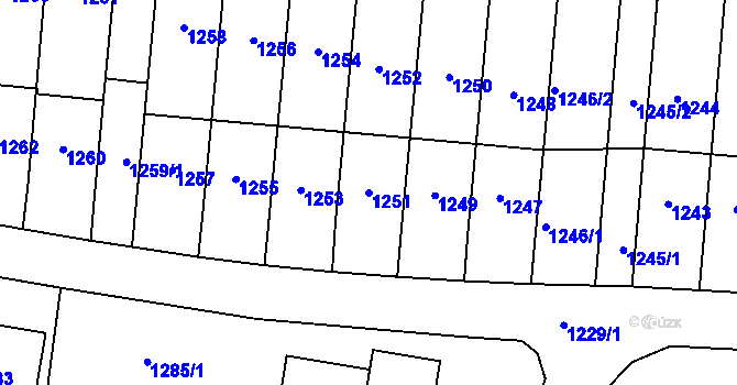 Parcela st. 1251 v KÚ Slušovice, Katastrální mapa