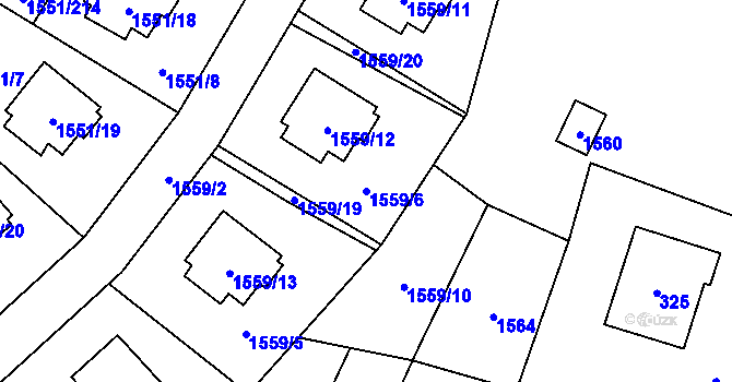 Parcela st. 1559/6 v KÚ Slušovice, Katastrální mapa