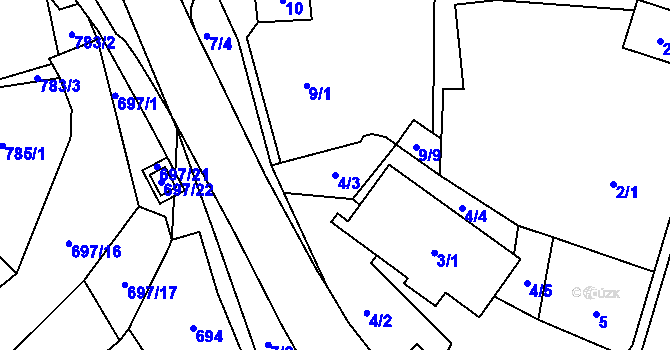 Parcela st. 4/3 v KÚ Slušovice, Katastrální mapa