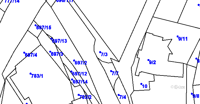 Parcela st. 7/3 v KÚ Slušovice, Katastrální mapa