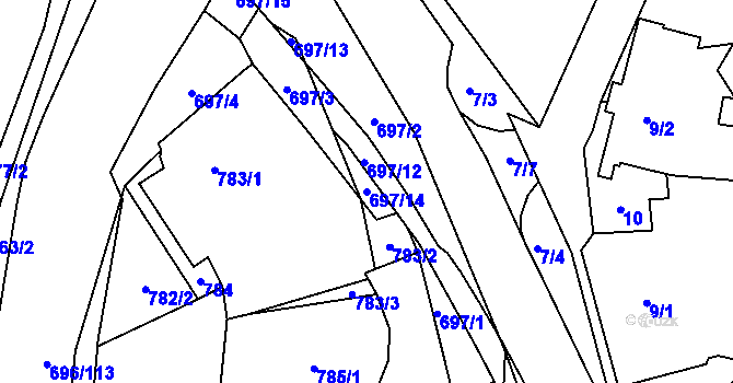 Parcela st. 697/14 v KÚ Slušovice, Katastrální mapa