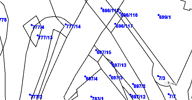Parcela st. 697/15 v KÚ Slušovice, Katastrální mapa