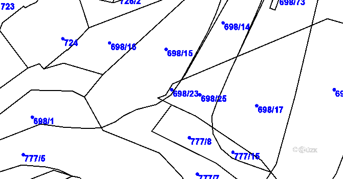 Parcela st. 698/23 v KÚ Slušovice, Katastrální mapa