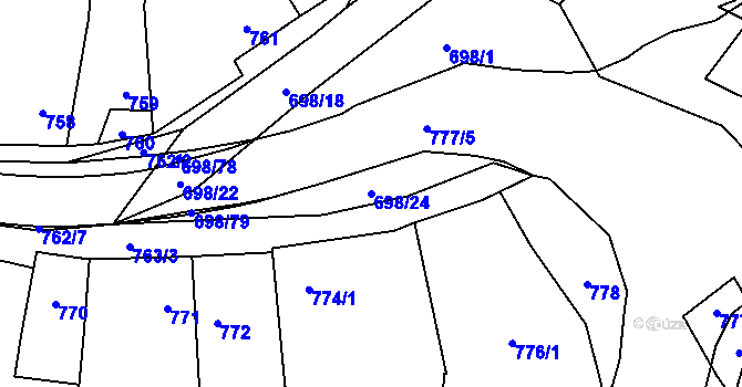 Parcela st. 698/24 v KÚ Slušovice, Katastrální mapa